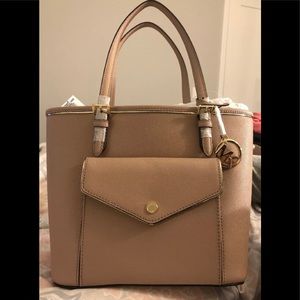 Michael Kors Saffiano Frame TOTE Handbag Fawn Pink